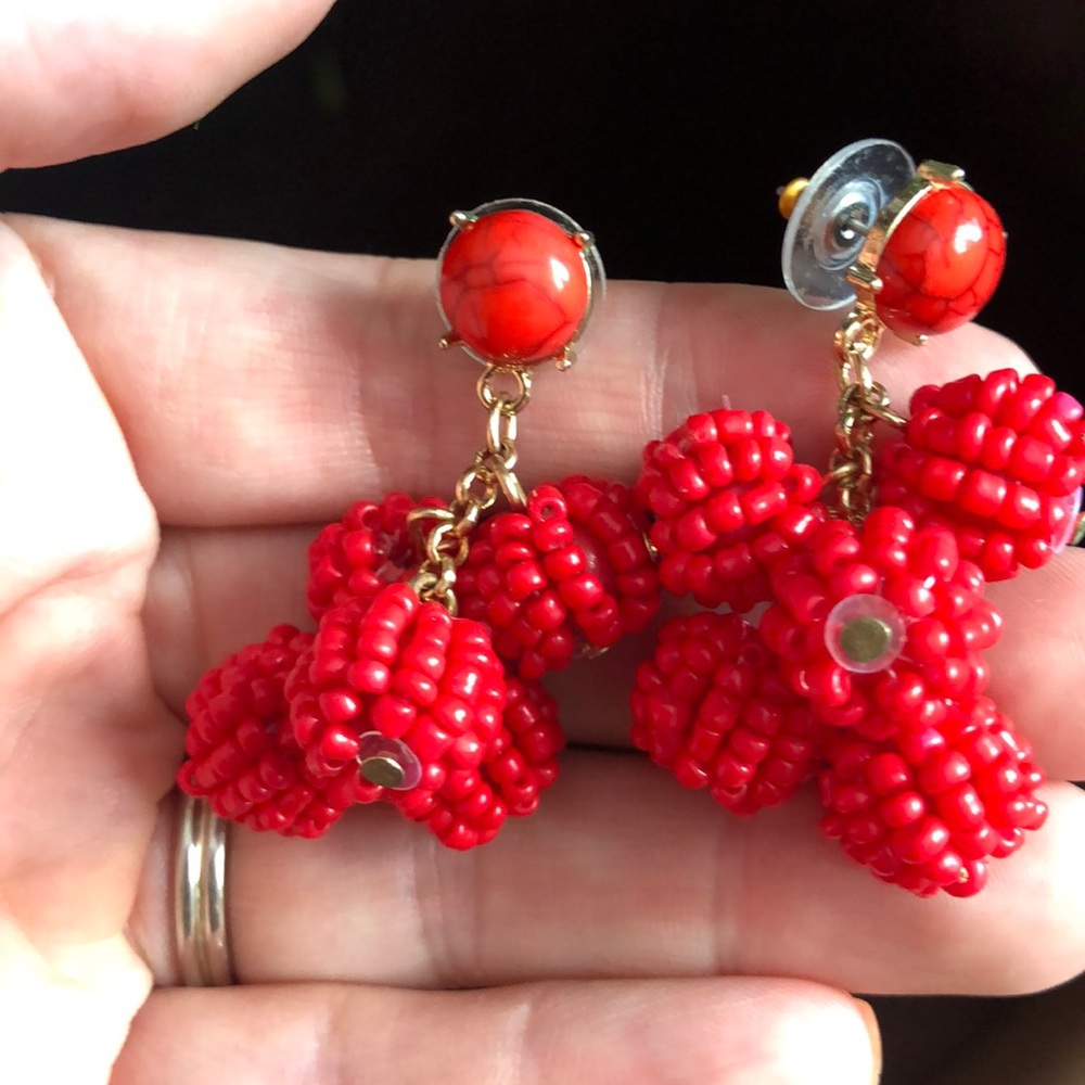 Red beaded multi-ball earrings
